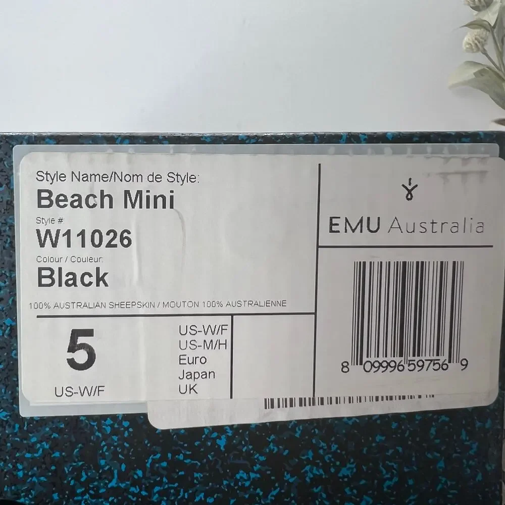 EMU Australia Beach Mini Leather Merino Wool Lining Boots Black Women's 5 NWB